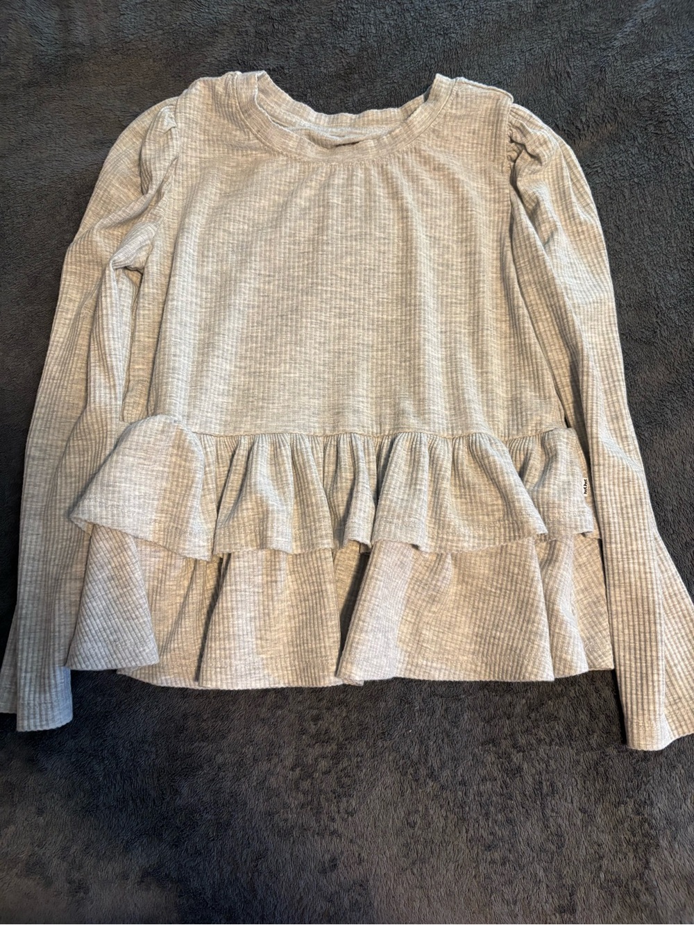 Little Sleepies Light Gray Ribbed Long Sleeve Ruffle Top